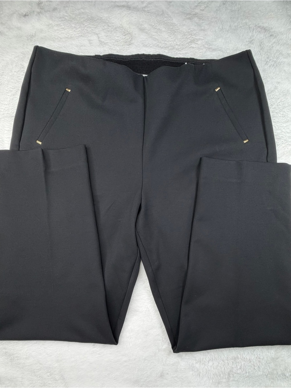 Chico's Black Straight-Leg Pants with Gold Zip Accents